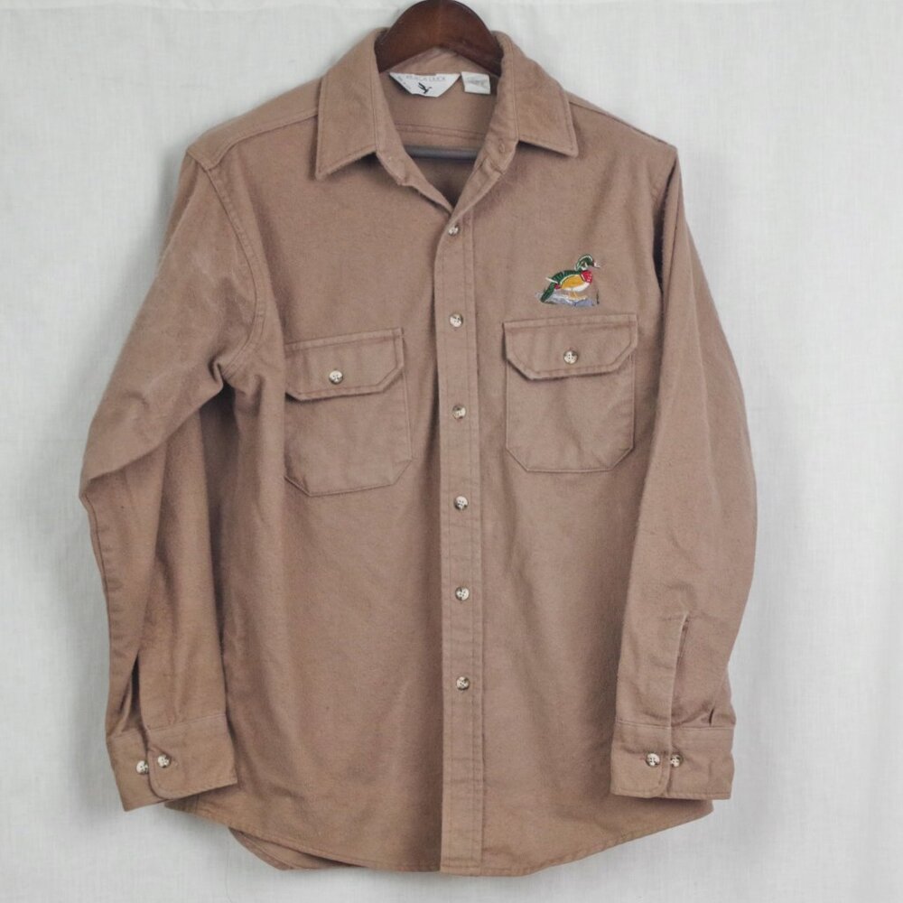 Men's Vintage USA Made Chamois Cloth Duck Embroidered Cotton Shirt Large